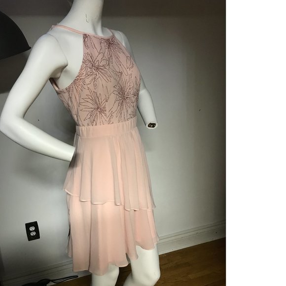 Le Chateau PLUS SIZE Blush Pink Rose Gold Champagne Fit Flare Prom summer dress - Picture 3 of 9